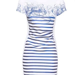 Jean Paul Gaultier White Dress with Blue and Black Stripes